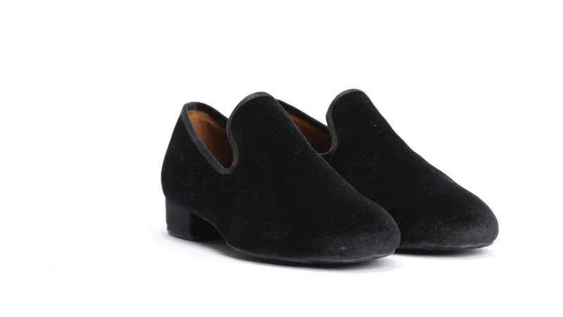 Gentlemen's, Vintage Inspired, Jet Black Velvet Loafer Dance Shoe  - (7795)