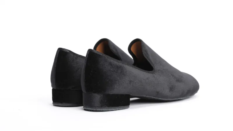 Gentlemen's, Vintage Inspired, Jet Black Velvet Loafer Dance Shoe  - (7795)