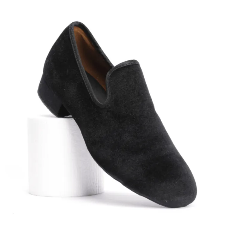 Gentlemen's, Vintage Inspired, Jet Black Velvet Loafer Dance Shoe  - (7795)