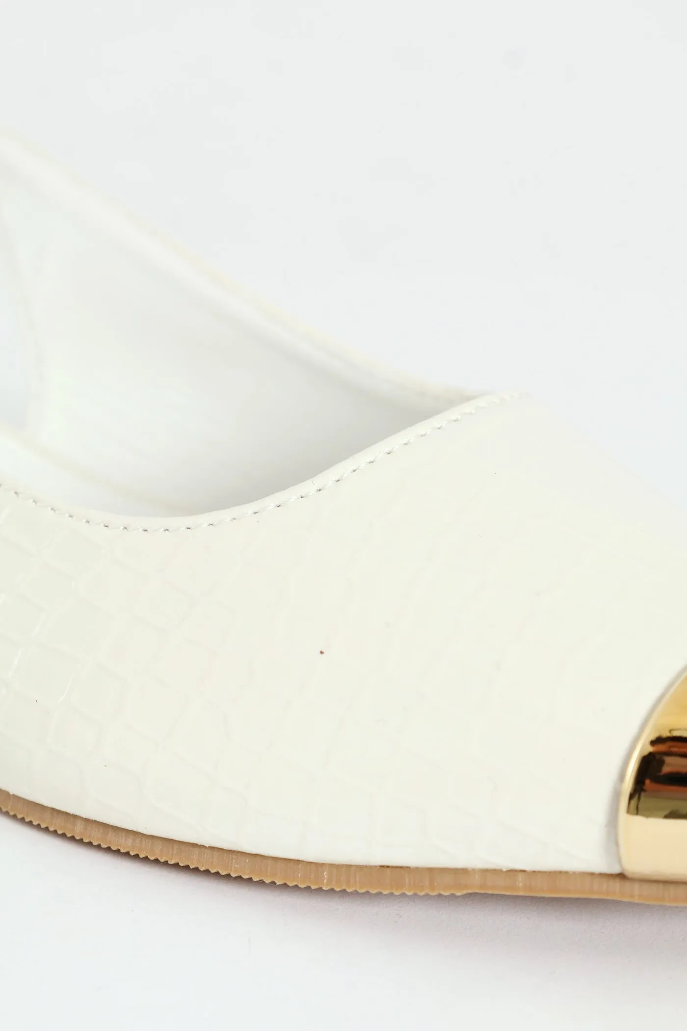 Gold Toe Cap Pointy Croc Slingback Pump - White