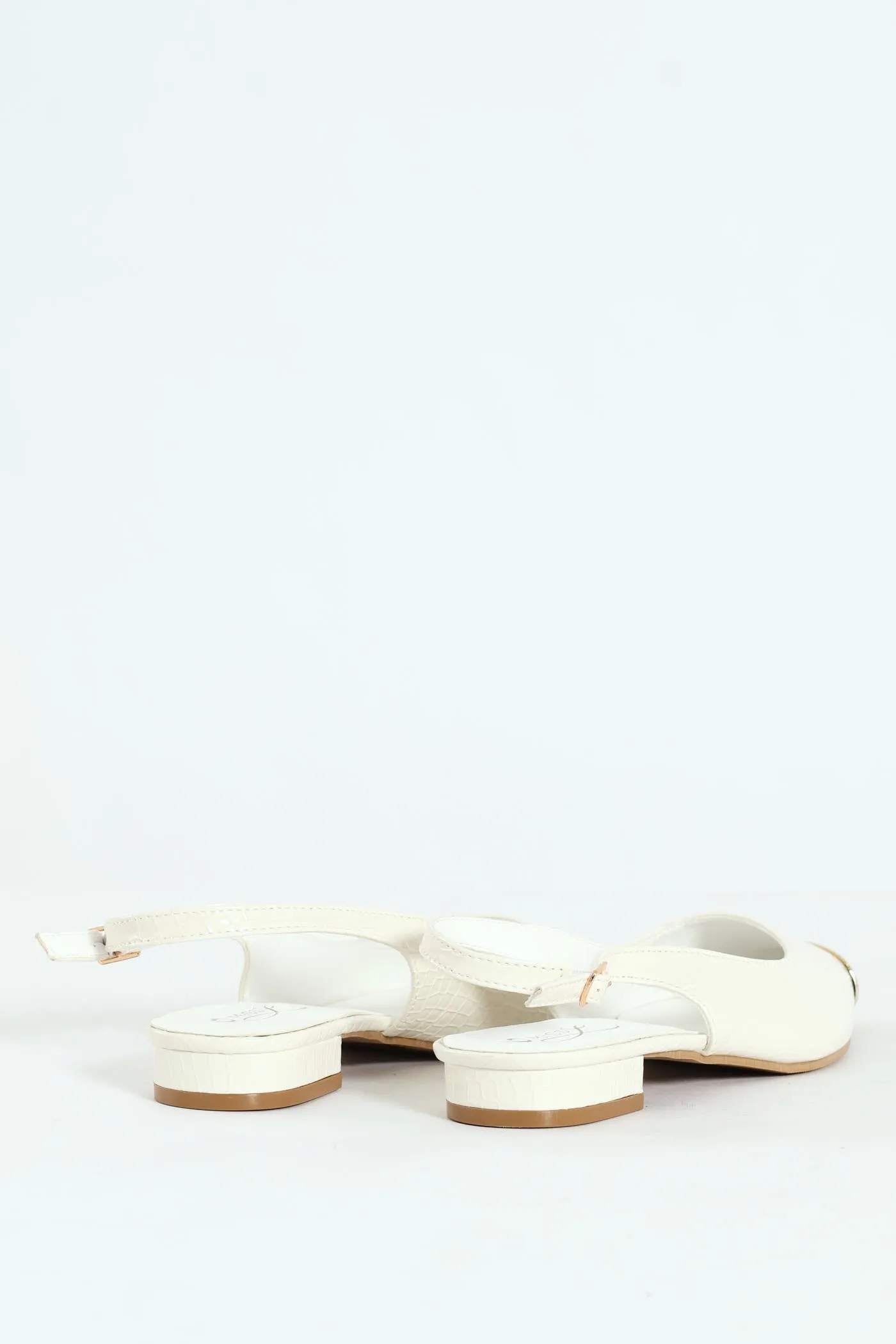 Gold Toe Cap Pointy Croc Slingback Pump - White
