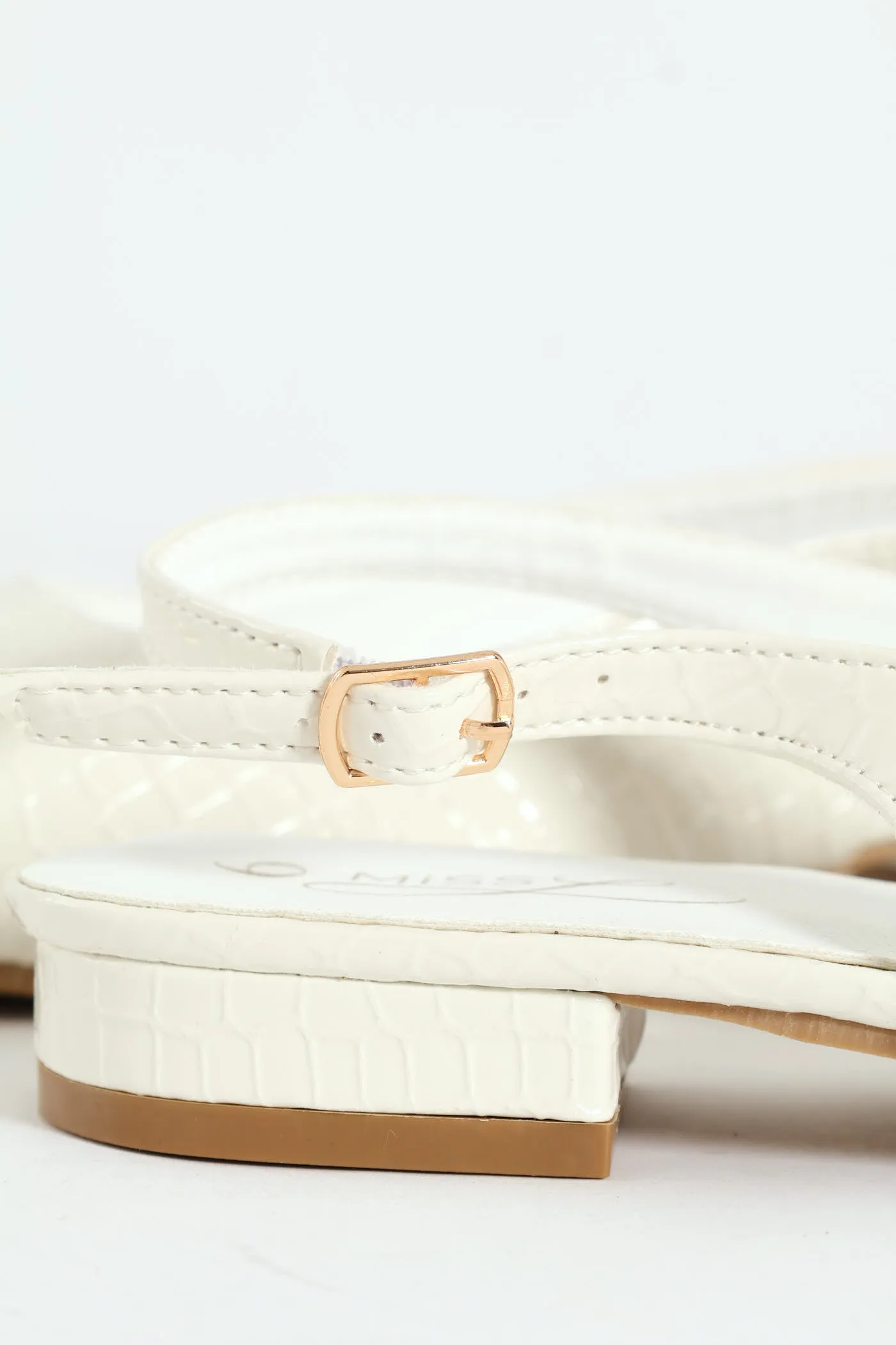 Gold Toe Cap Pointy Croc Slingback Pump - White