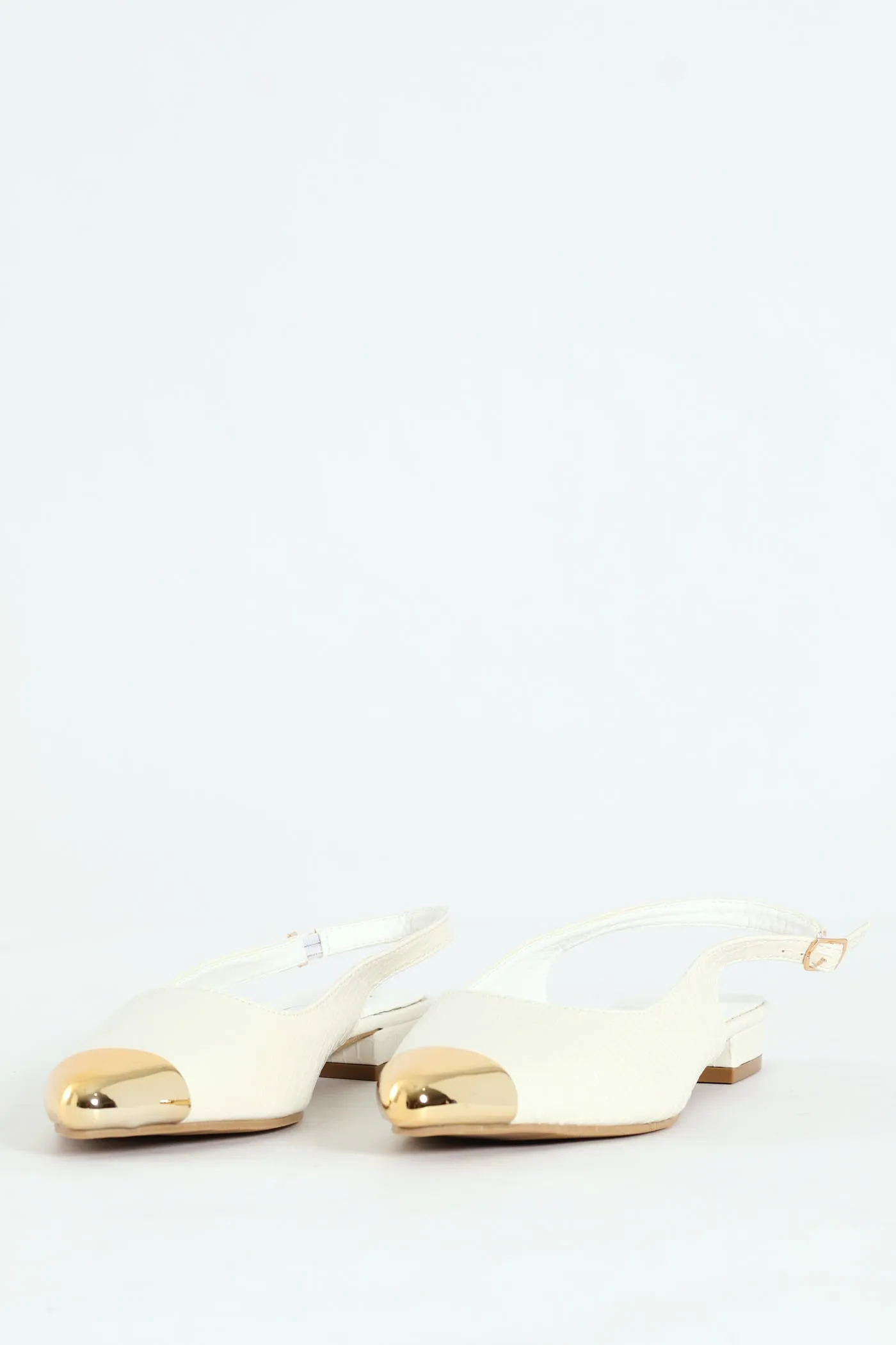 Gold Toe Cap Pointy Croc Slingback Pump - White