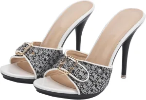Hanfike Slip on High Heel Sandals for Women Buckle Backless Slide Dressy Mules