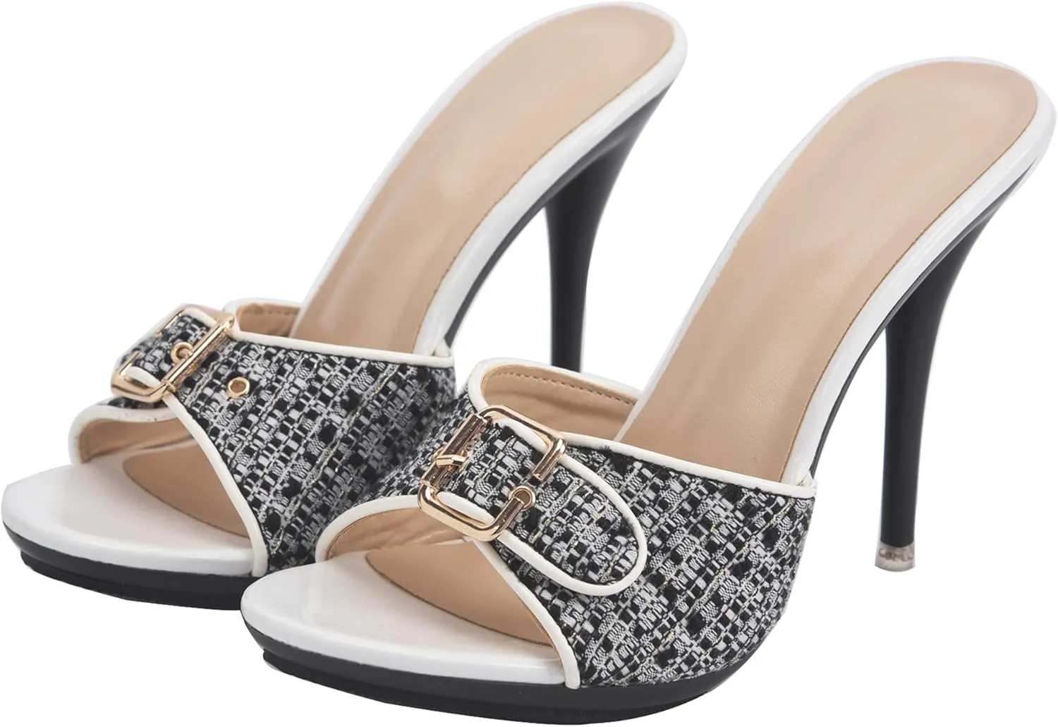 Hanfike Slip on High Heel Sandals for Women Buckle Backless Slide Dressy Mules