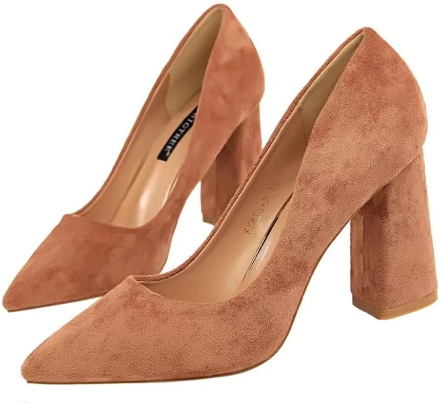 Hee grand Womens Heeled Pump Classic Pointed Toe Chunky High Heels Work Shoes Dress Pumps