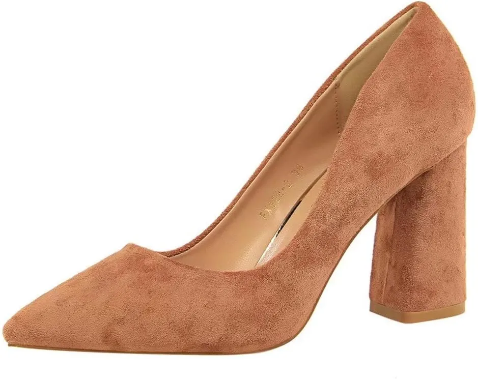 Hee grand Womens Heeled Pump Classic Pointed Toe Chunky High Heels Work Shoes Dress Pumps