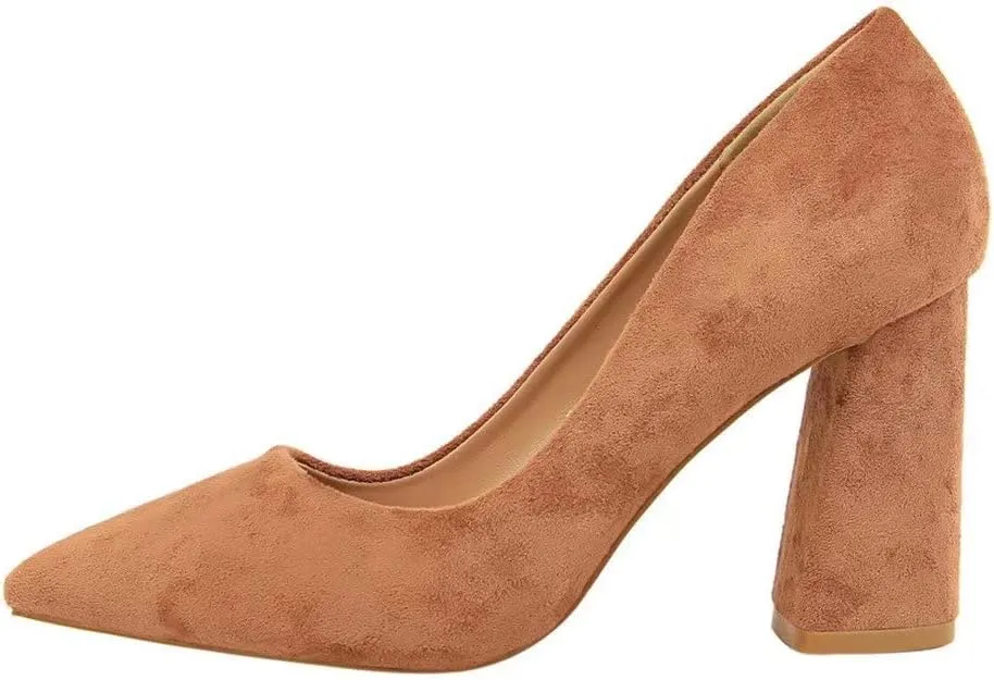 Hee grand Womens Heeled Pump Classic Pointed Toe Chunky High Heels Work Shoes Dress Pumps