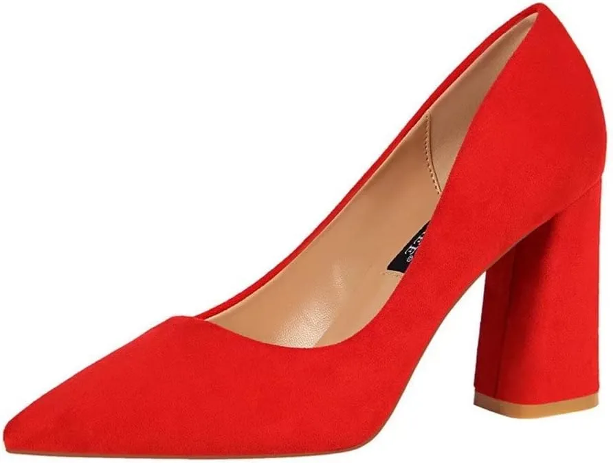 Hee grand Womens Heeled Pump Classic Pointed Toe Chunky High Heels Work Shoes Dress Pumps