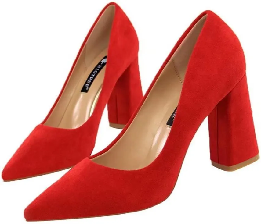 Hee grand Womens Heeled Pump Classic Pointed Toe Chunky High Heels Work Shoes Dress Pumps