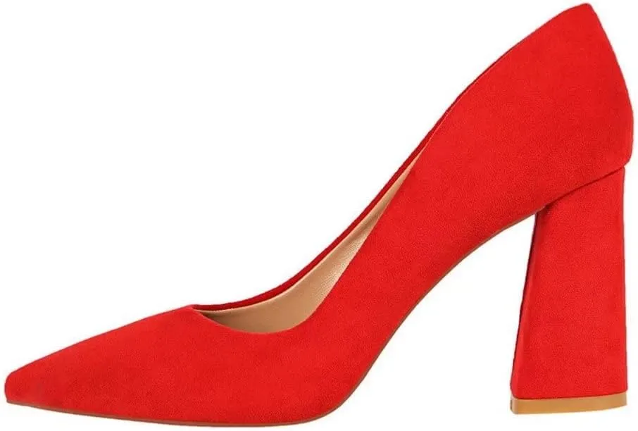 Hee grand Womens Heeled Pump Classic Pointed Toe Chunky High Heels Work Shoes Dress Pumps