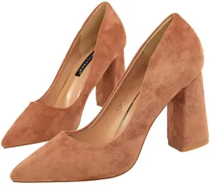 Hee grand Womens Heeled Pump Classic Pointed Toe Chunky High Heels Work Shoes Dress Pumps