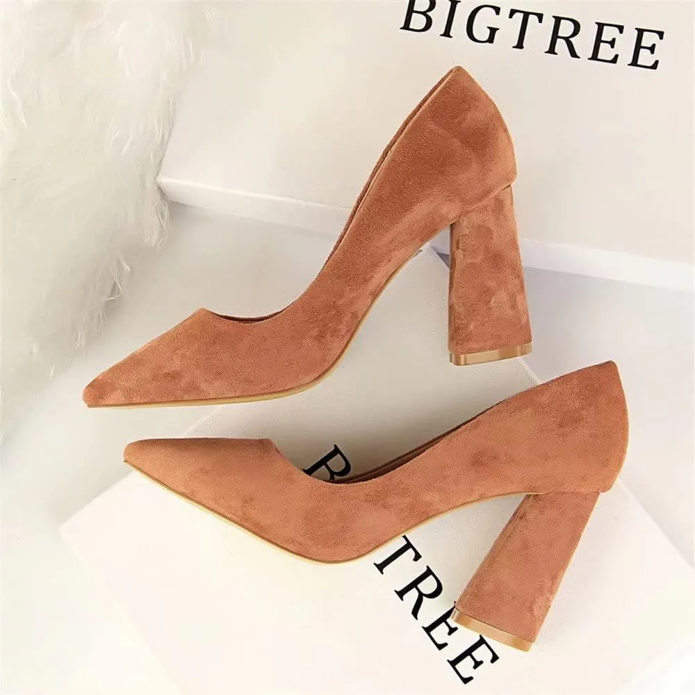 Hee grand Womens Heeled Pump Classic Pointed Toe Chunky High Heels Work Shoes Dress Pumps