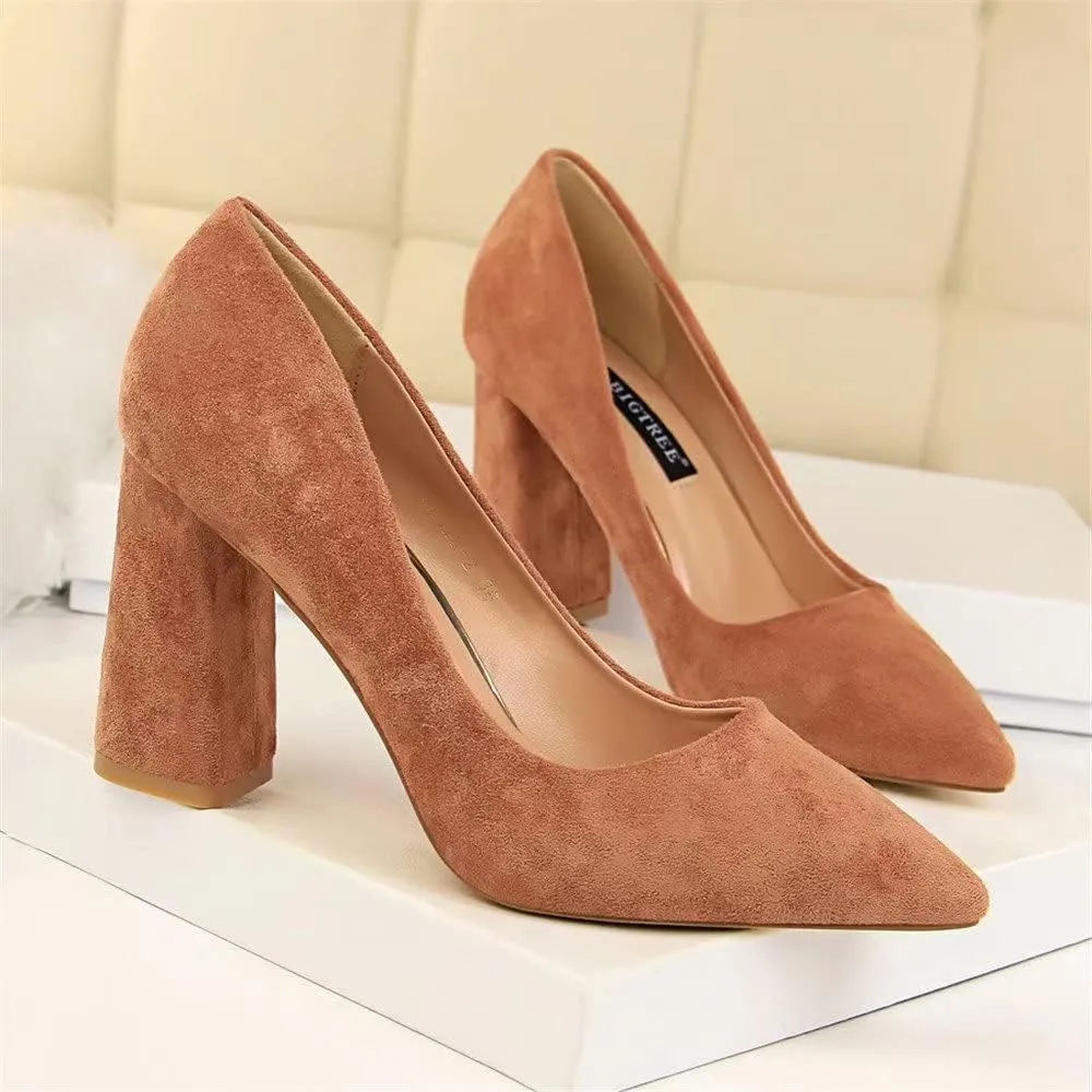Hee grand Womens Heeled Pump Classic Pointed Toe Chunky High Heels Work Shoes Dress Pumps