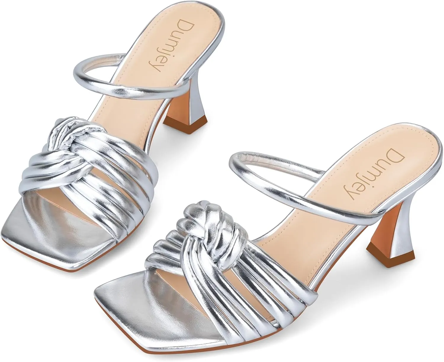 Heels, Mule Heels for Women with Straps Knot, Square Open Toe Slip on Party Wedding Dress Slide Sandals