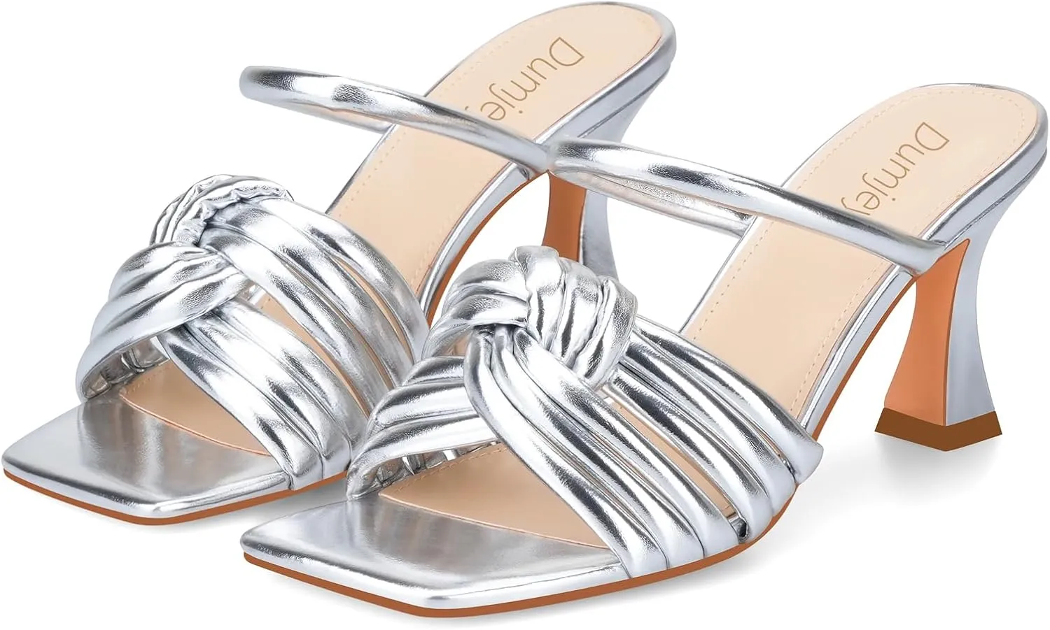 Heels, Mule Heels for Women with Straps Knot, Square Open Toe Slip on Party Wedding Dress Slide Sandals