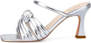 Heels, Mule Heels for Women with Straps Knot, Square Open Toe Slip on Party Wedding Dress Slide Sandals