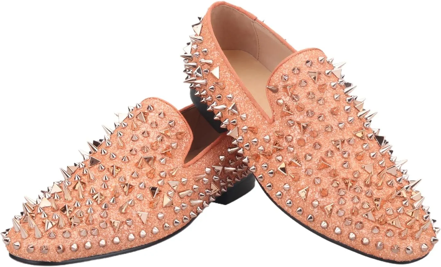 HI&HANN Gold Spikes Men's Shoes Flat for Party and Wedding Men's Loafers Shoes Luxurious Moccasin Plus Size