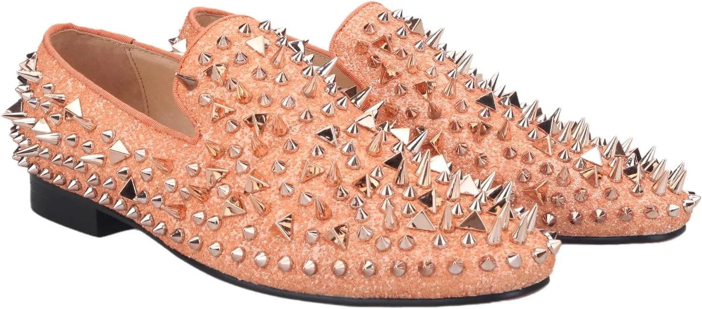HI&HANN Gold Spikes Men's Shoes Flat for Party and Wedding Men's Loafers Shoes Luxurious Moccasin Plus Size