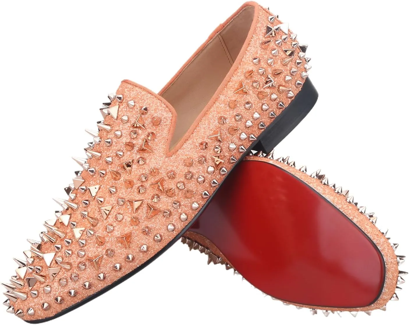 HI&HANN Gold Spikes Men's Shoes Flat for Party and Wedding Men's Loafers Shoes Luxurious Moccasin Plus Size