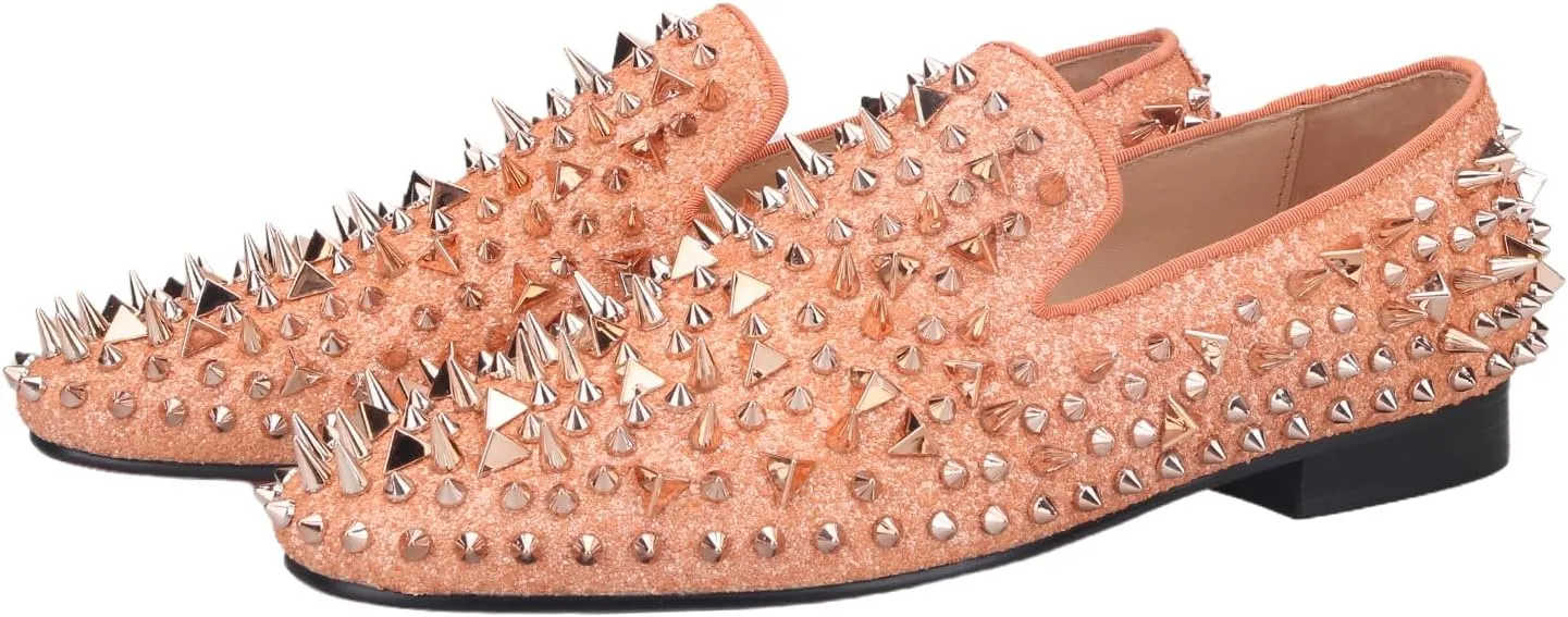 HI&HANN Gold Spikes Men's Shoes Flat for Party and Wedding Men's Loafers Shoes Luxurious Moccasin Plus Size