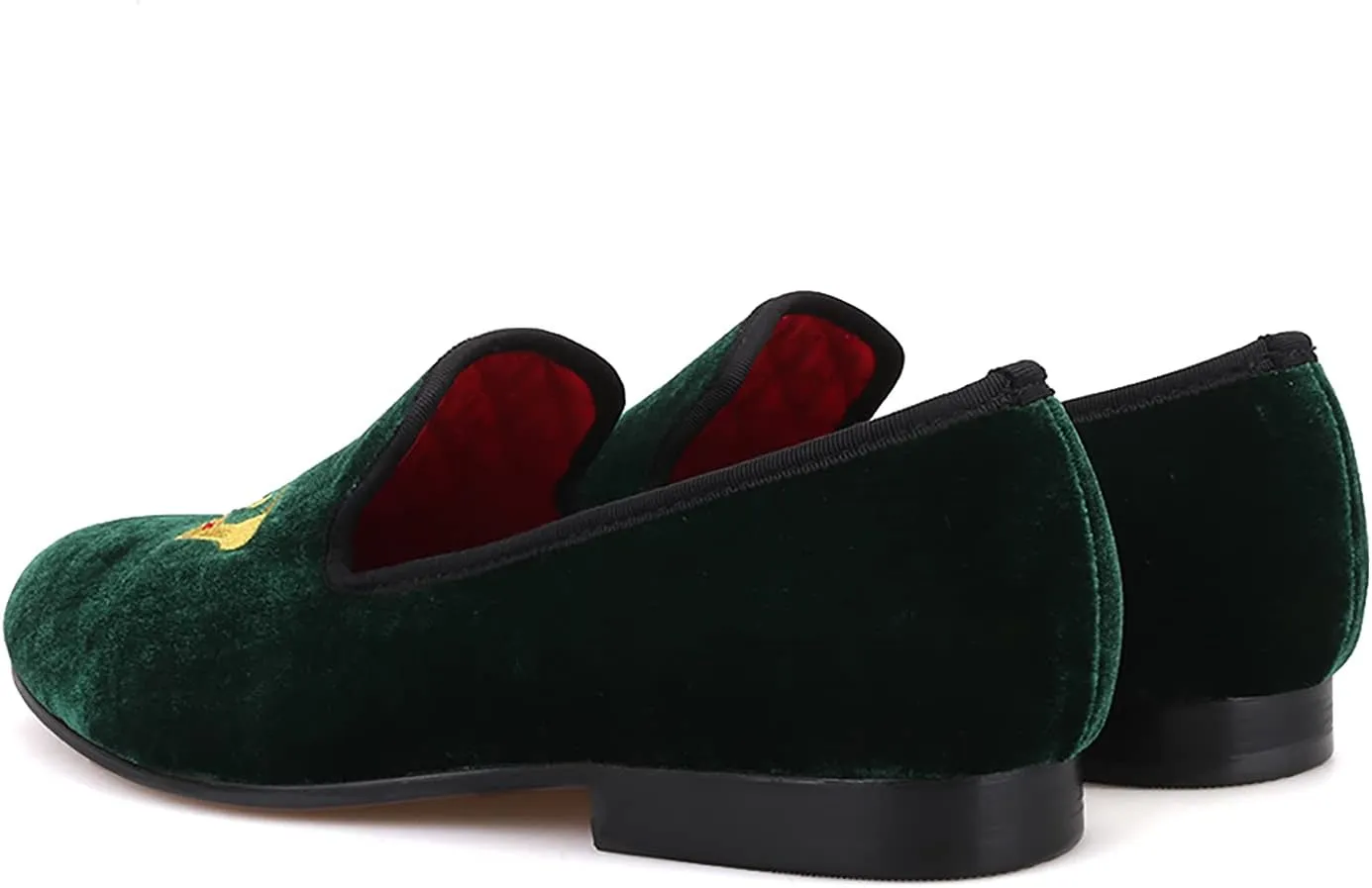 HI&HANN Men's Embroidered Velvet Loafer Shoes Slip-on Loafer Round Toes Smoking Slipper