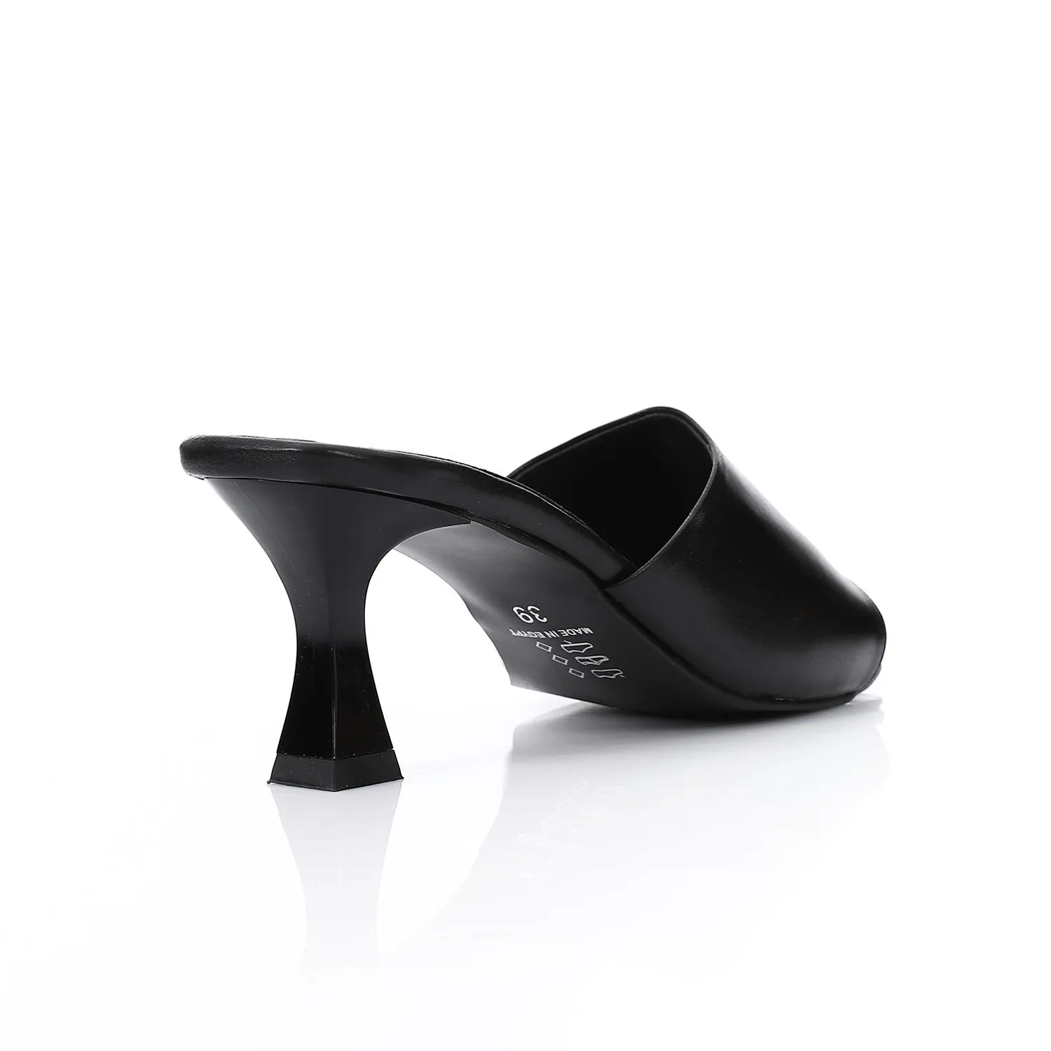 High Heel Mule Sandals – Square Open Toe, Faux Leather, Slip-On Design
