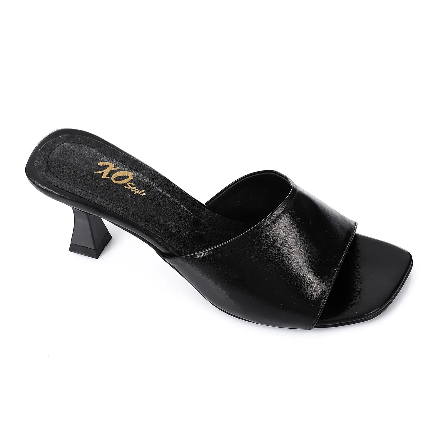 High Heel Mule Sandals – Square Open Toe, Faux Leather, Slip-On Design