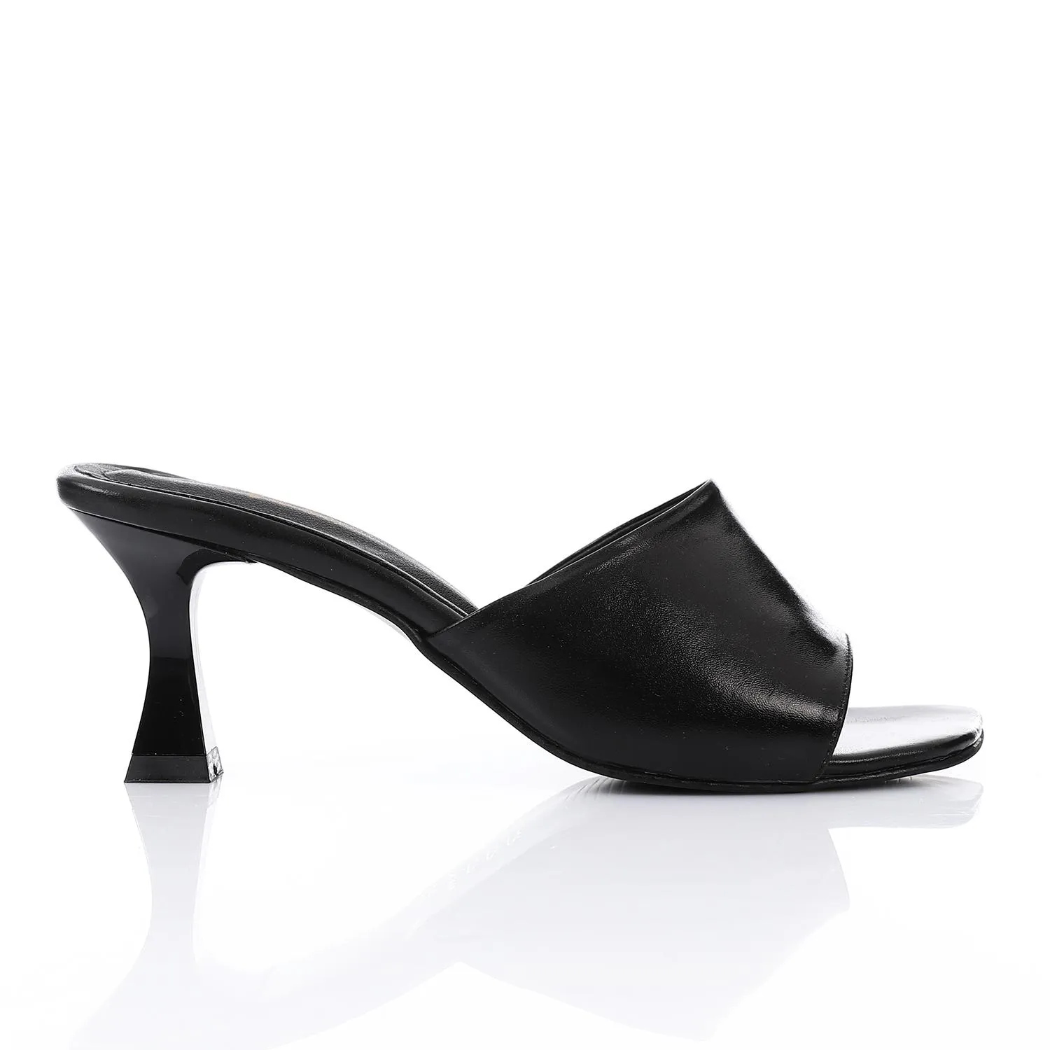 High Heel Mule Sandals – Square Open Toe, Faux Leather, Slip-On Design