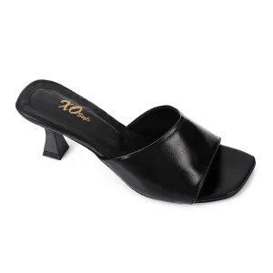 High Heel Mule Sandals – Square Open Toe, Faux Leather, Slip-On Design