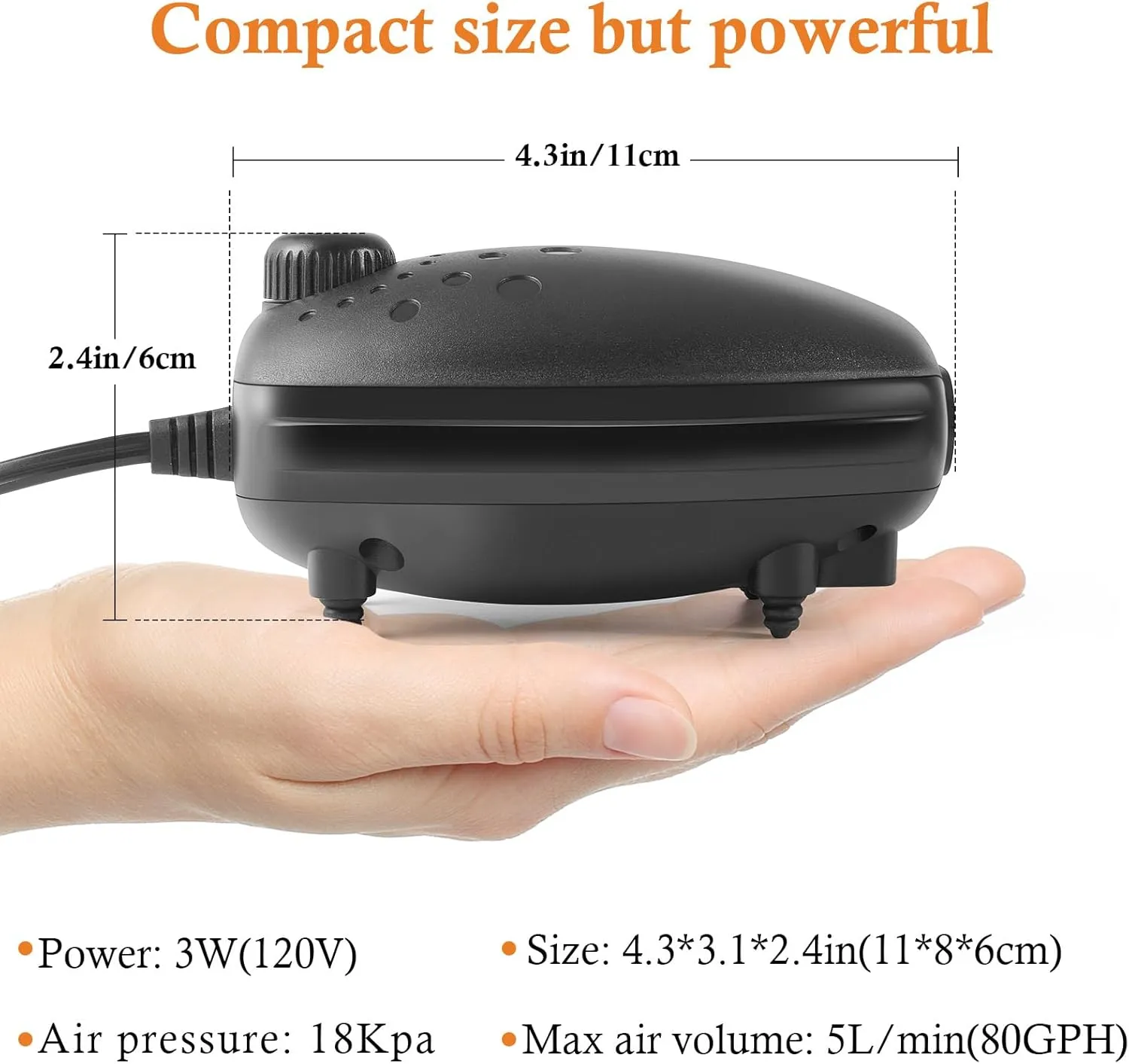 HITOP Adjustable Aquarium Air Pump, Upgrade Quiet Oxygen Pump, 80GPH Powerful Air Aerator for Fish Tank up to 120 Gallon