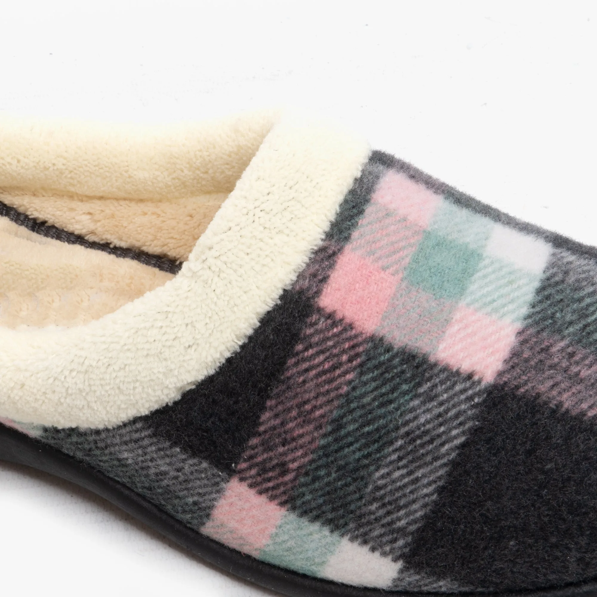 HOS Comfort SOPHIE Womens Teddy Lined Checked Mules Grey