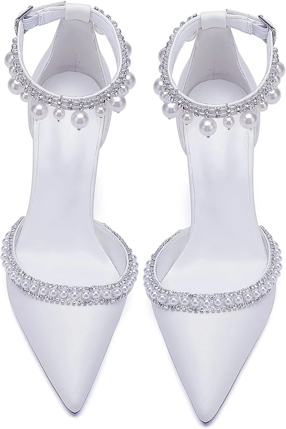 Hyinlays Women's Chunky Block Heels Open Toe Pump Heels with Pearls Ankle Strap Wedding Sandals Evening Party Dress Shoes