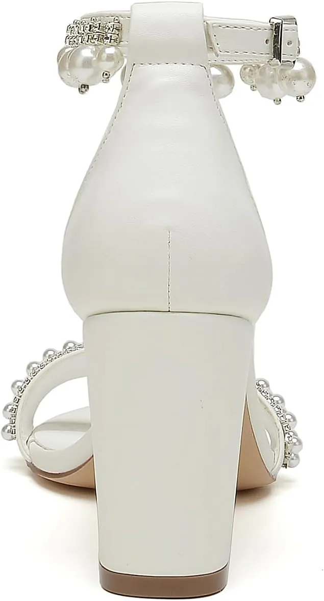 Hyinlays Women's Chunky Block Heels Open Toe Pump Heels with Pearls Ankle Strap Wedding Sandals Evening Party Dress Shoes