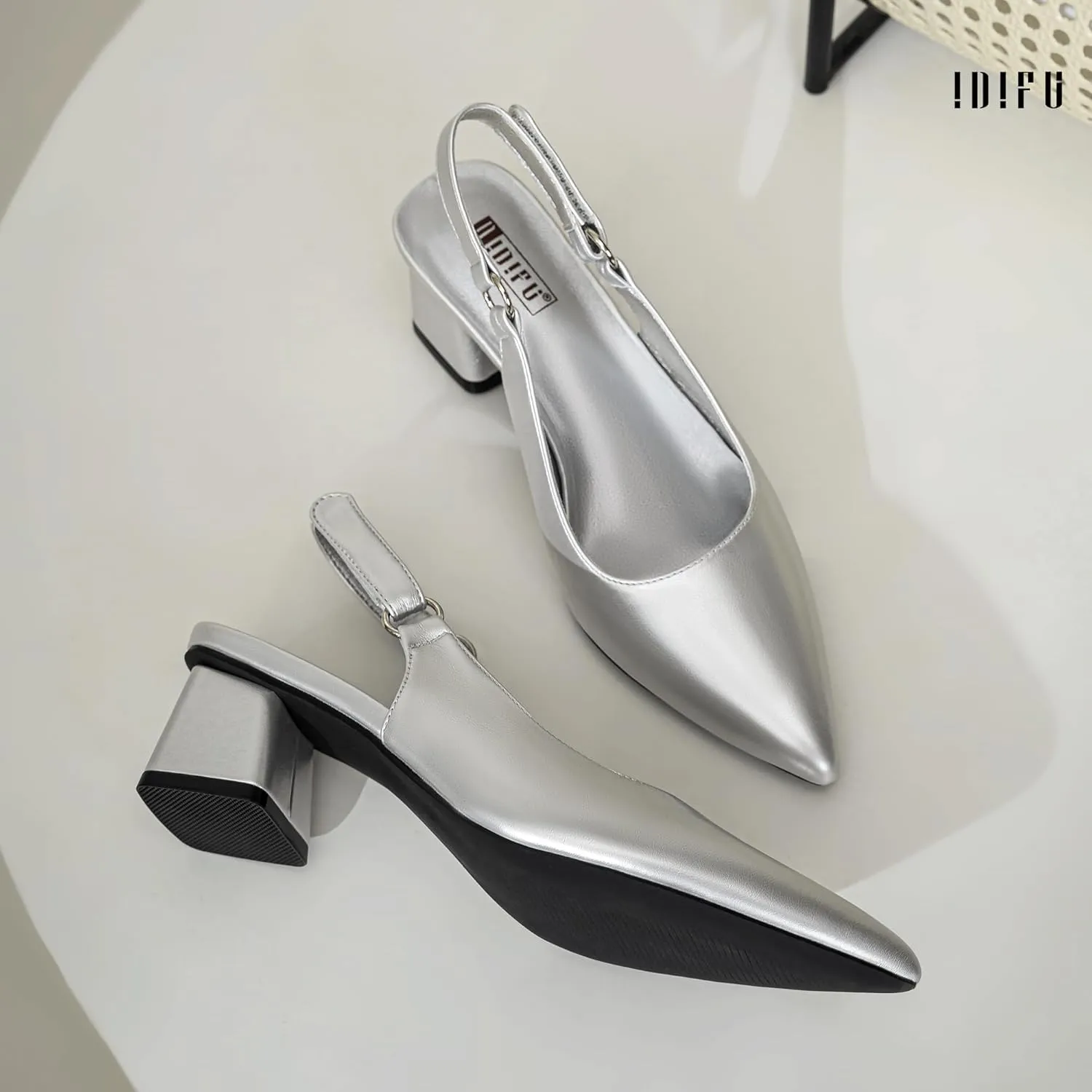 IDIFU IN2 Slingback Closed Toe Heels Chunky Low Block Short Heels Women's Pumps Hook and Loop Pointed Toe Wedding Bride Prom Dress Shoes for Women Dressy Comfortable Cute Small Thick Pumps Shoes