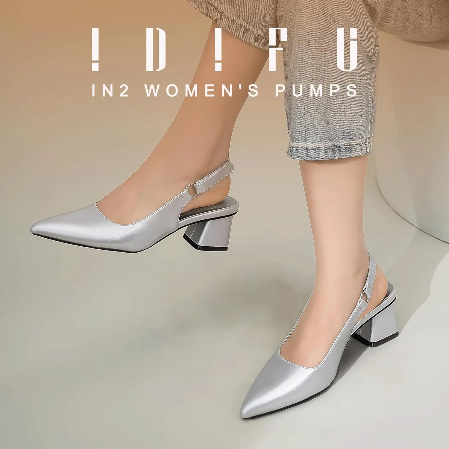 IDIFU IN2 Slingback Closed Toe Heels Chunky Low Block Short Heels Women's Pumps Hook and Loop Pointed Toe Wedding Bride Prom Dress Shoes for Women Dressy Comfortable Cute Small Thick Pumps Shoes