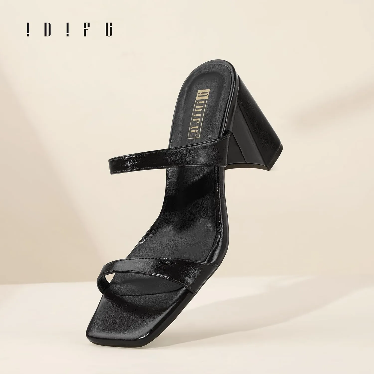 IDIFU IN3 Chunky Block Heels for Women Square Open Toe Heels Comfortable Sexy Summer Cute Trendy Slides Heeled Sandals Prom Wedding Party Dress Shoes for Women Two Strap Slip On Mules Low Short Heels
