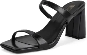 IDIFU IN3 Chunky Block Heels for Women Square Open Toe Heels Comfortable Sexy Summer Cute Trendy Slides Heeled Sandals Prom Wedding Party Dress Shoes for Women Two Strap Slip On Mules Low Short Heels