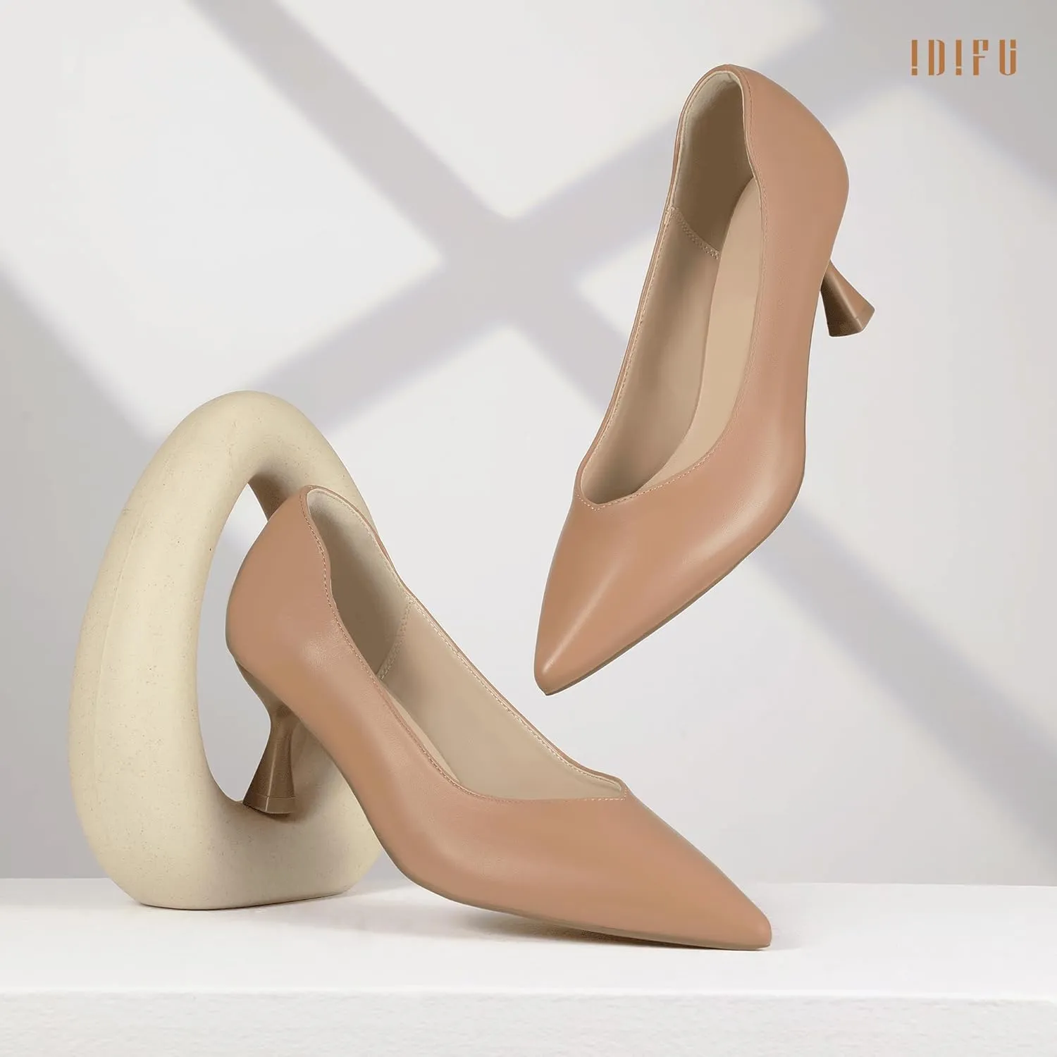 IDIFU IN3 Women's Pumps Kitten Closed Toe Heels Low Pointed Toe Heels Wedding Bridal Office Formal Work Prom Dress Shoes for Women Comfortable Dressy Trendy Cute Pumps Shoes