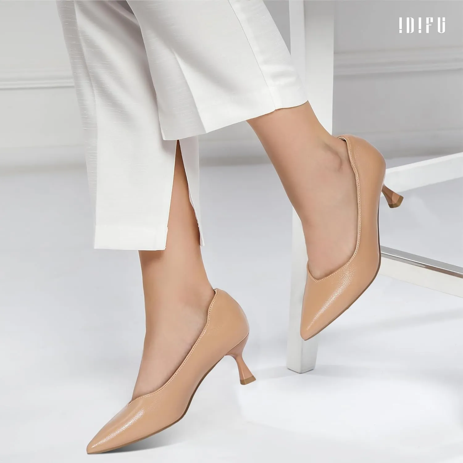 IDIFU IN3 Women's Pumps Kitten Closed Toe Heels Low Pointed Toe Heels Wedding Bridal Office Formal Work Prom Dress Shoes for Women Comfortable Dressy Trendy Cute Pumps Shoes