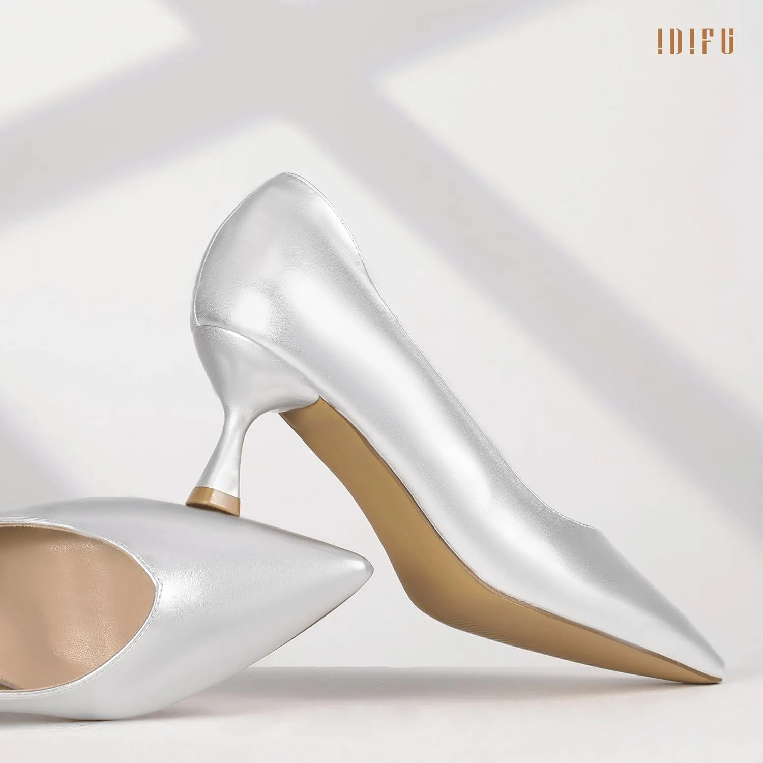 IDIFU IN3 Women's Pumps Kitten Closed Toe Heels Low Pointed Toe Heels Wedding Bridal Office Formal Work Prom Dress Shoes for Women Comfortable Dressy Trendy Cute Pumps Shoes