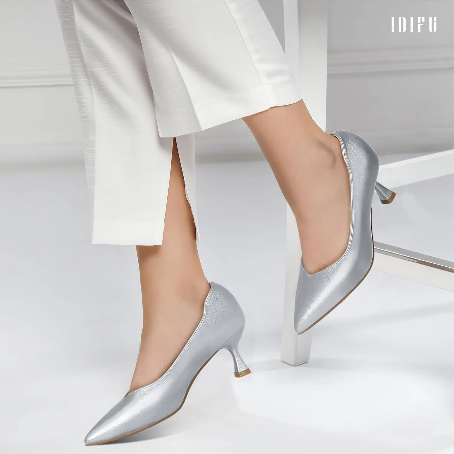 IDIFU IN3 Women's Pumps Kitten Closed Toe Heels Low Pointed Toe Heels Wedding Bridal Office Formal Work Prom Dress Shoes for Women Comfortable Dressy Trendy Cute Pumps Shoes