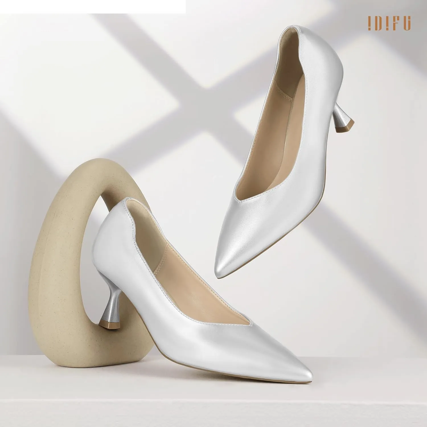 IDIFU IN3 Women's Pumps Kitten Closed Toe Heels Low Pointed Toe Heels Wedding Bridal Office Formal Work Prom Dress Shoes for Women Comfortable Dressy Trendy Cute Pumps Shoes