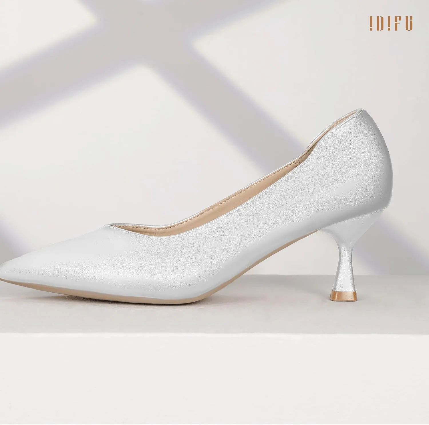 IDIFU IN3 Women's Pumps Kitten Closed Toe Heels Low Pointed Toe Heels Wedding Bridal Office Formal Work Prom Dress Shoes for Women Comfortable Dressy Trendy Cute Pumps Shoes