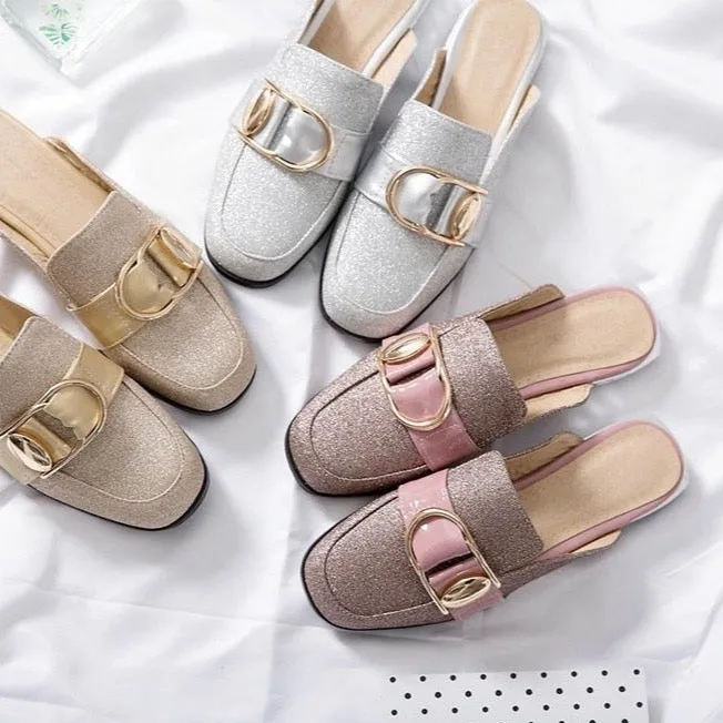 Illiana Glittering Buckle & Crystal Heels Mules - 3 Colors