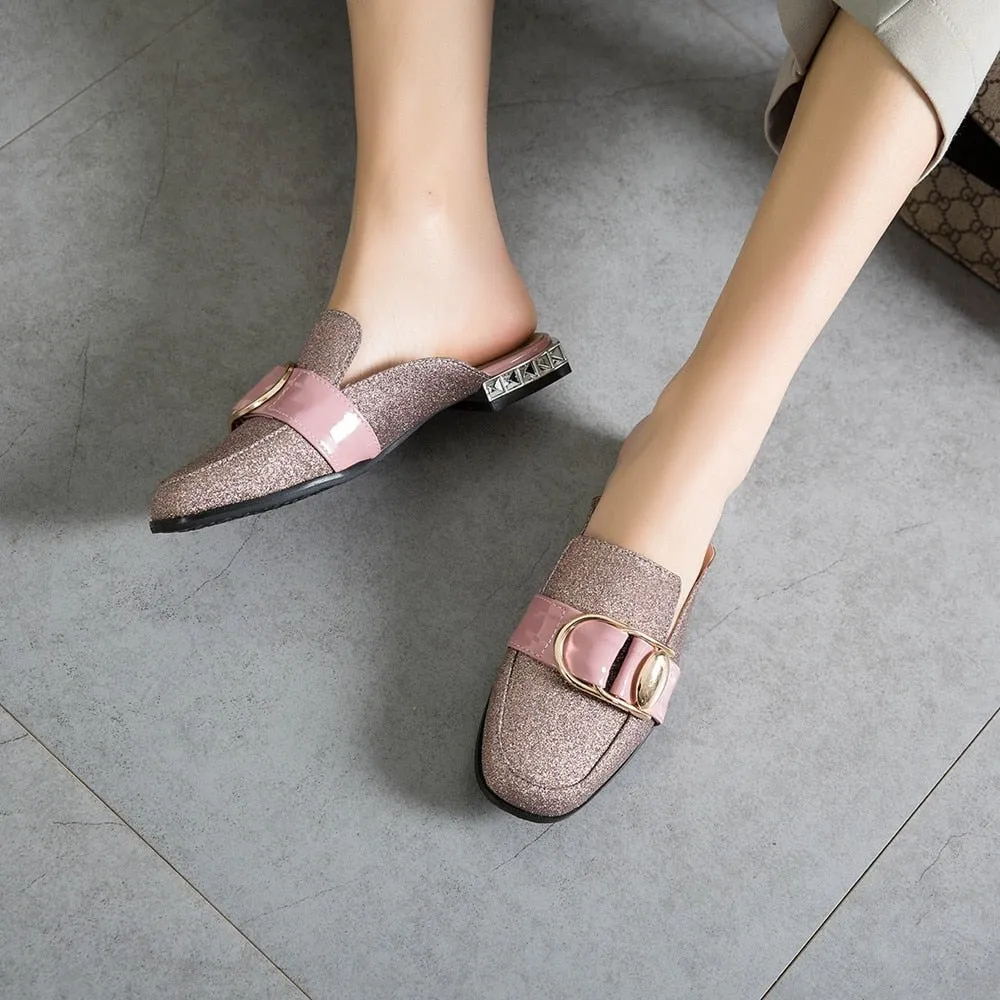 Illiana Glittering Buckle & Crystal Heels Mules - 3 Colors