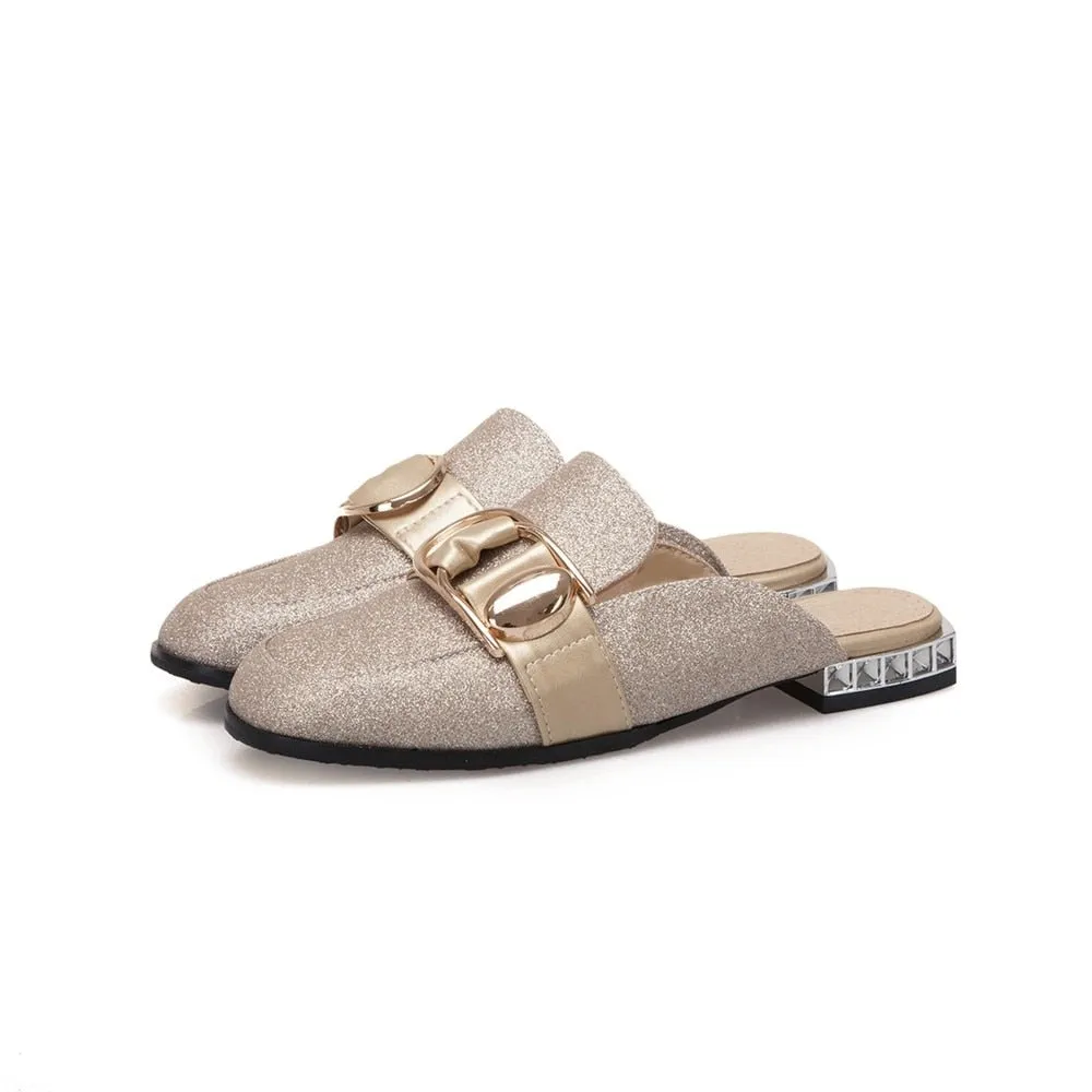 Illiana Glittering Buckle & Crystal Heels Mules - 3 Colors