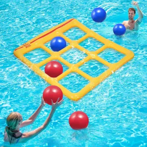 Inflatable Pool Tic Tac Toe Toys Set with 10 Balls – Fun Pool Games for Kids, Teens & Adults – Pool Party Games (Light Yellow)