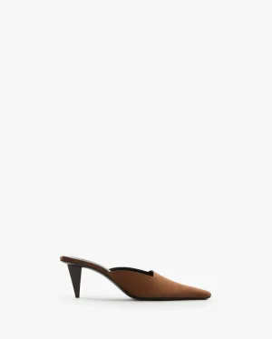 Iris Mule in Brown Silk Satin