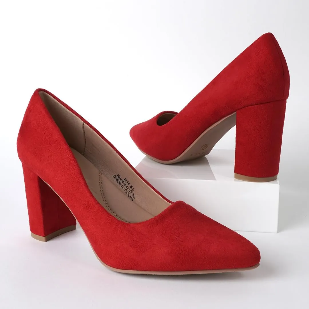 J. Adams Jolie Heels for Women - Closed Pointed Toe Mid Block Heel Classic Pumps